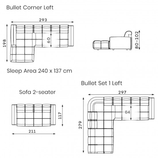 Dīvāns BULLET Set 1 (stūra, modulējams, neizvelkams)