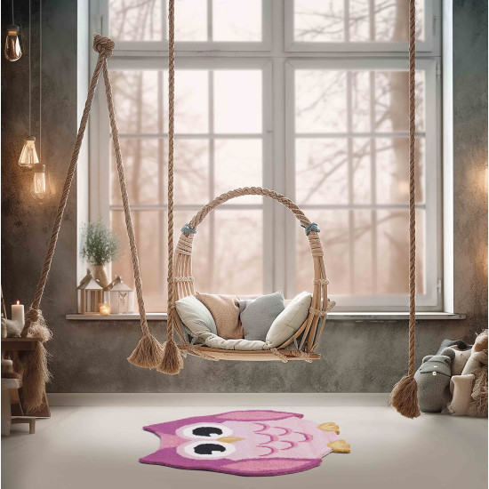 Paklājs ANIMALS OWL PINK, 90 × 90 cm